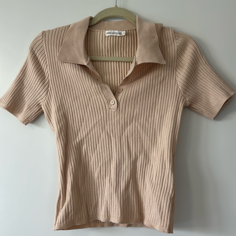 Avec les filles ribbed shirt sleeve sweater